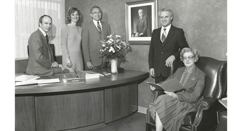 (1982) Dedication of the Donald E. Francke Memorial Library. Pictured (l-r): Harold Godwin, Marianne Ivey, David Zilz, Joseph Oddis, Gloria Francke.