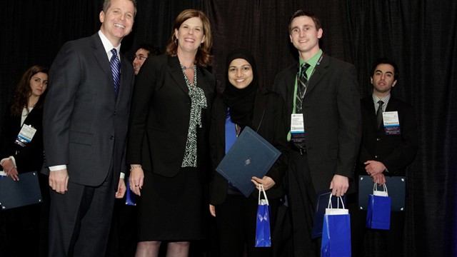 Daniel Cobaugh, VP of ASHP Research & Education Foundation, Kathryn Schultz, ASHP President, Naaseha Amir, and Alexander Criswell
